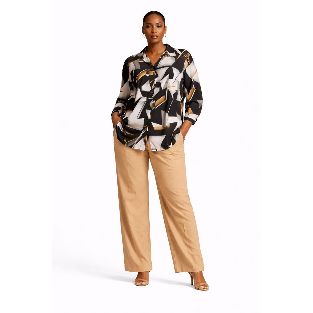 Abstract Print ButtonUp Shirt and WideLeg Pants TwoPiece Set